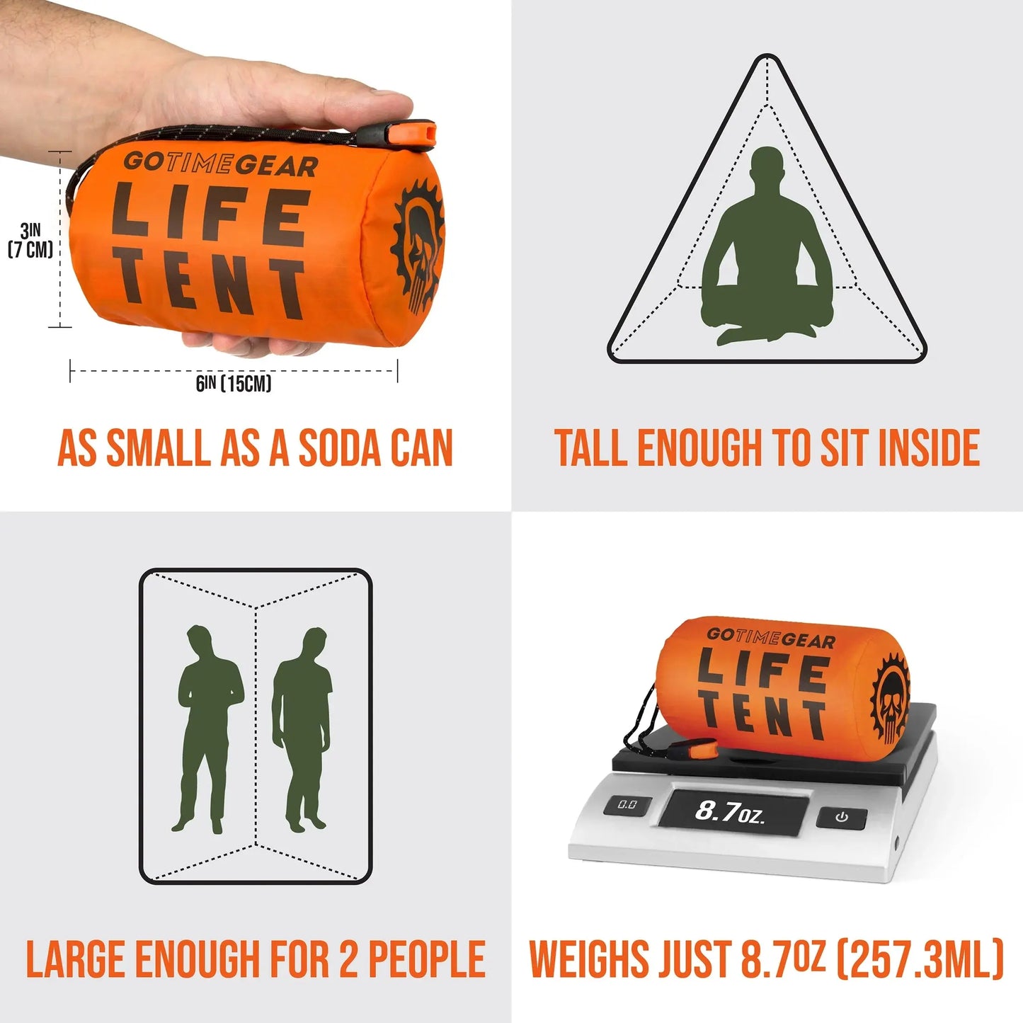 Go Time Gear Life Tent: Ultimate 2-Person Emergency Survival Shelter - Waterproof Thermal Tube Tent in Vibrant Orange