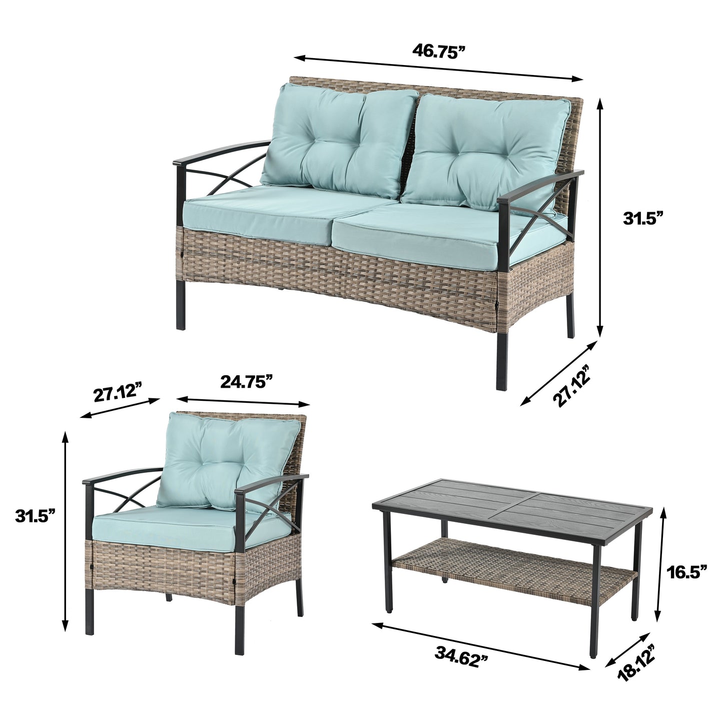 Patio Furniture, Outdoor Furniture, Seasonal PE Wicker Furniture, Four Set Wicker Furniture With Black Metal Table V.I.P Digital Presence