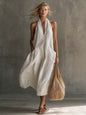 Women's Retro V-Neck Slip Dress – Loose Fit Sleeveless FitiqueFit