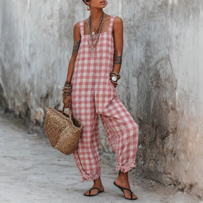 Linen Blend Sleeveless High-Waist Wide-Leg Overalls Jumpsuit – 5 Colors S–3XL FitiqueFit