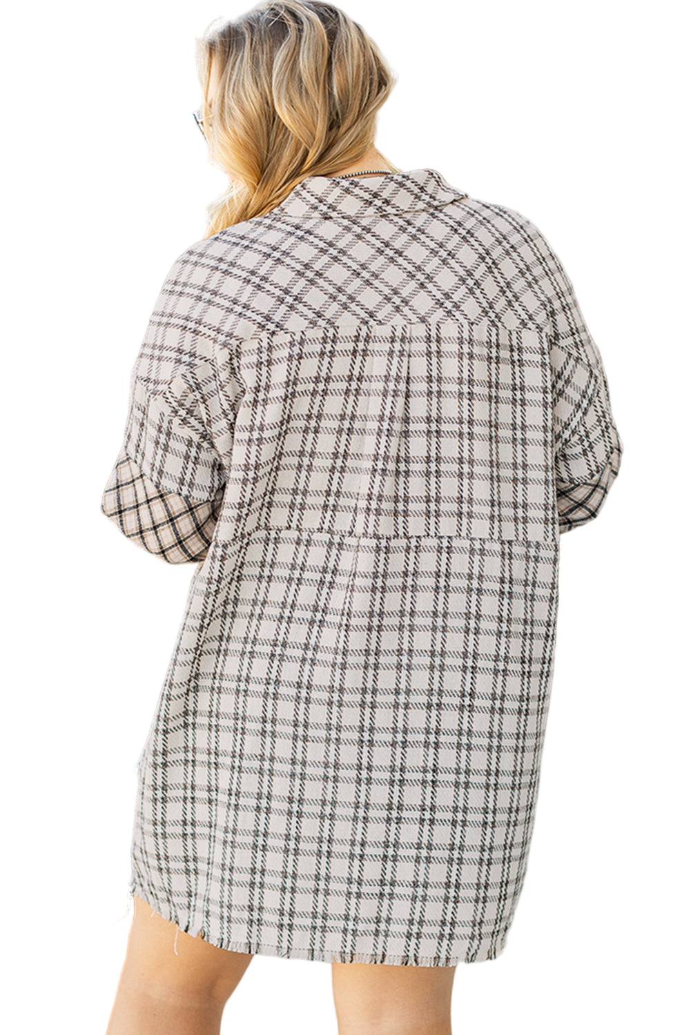 White Stripe Plus Size Plaid Buttoned Raw Hem Tunic Shirt Dress Garden Naked Curves