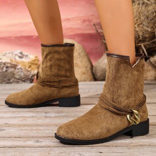 Casual Metal Buckle Slip-On Women’s Martin Boots FitiqueFit