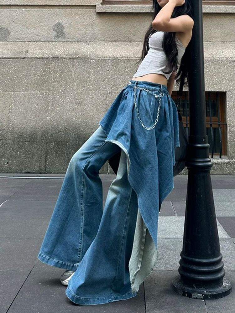 Autumn Winter False-two-piece Slim Flare Pants See size chart under “more details” The Fashion Celestial
