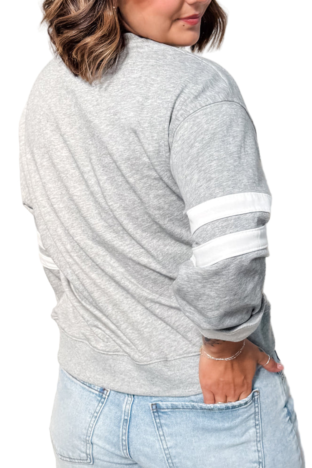 Fiery Red Varsity Striped Detail Crew Neck Plus Sweatshirt Garden Naked Curves