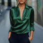 Elegant Women's V-Neck Long Sleeve Blouse With Satin Sheen Formal Shirt FitiqueFit