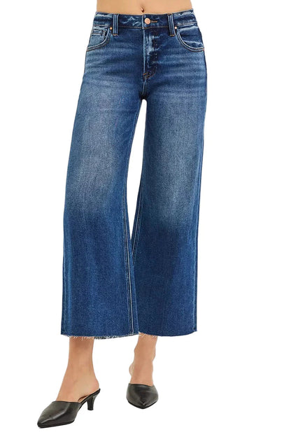 RISEN Full Size Mid Rise Crop Wide Raw Cut Hem Jeans Plus Size Garden Naked Curves