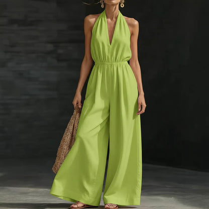 Women’s V-Neck Halter Neck Wide-Leg Jumpsuit FitiqueFit