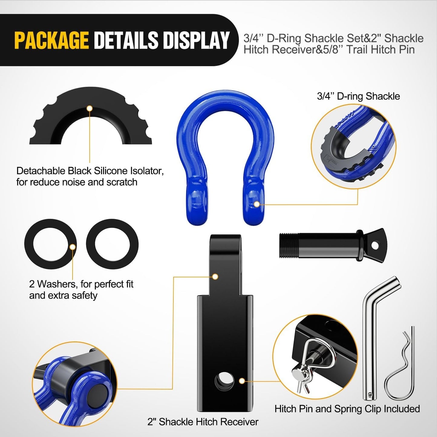 Heavy-Duty Shackle Hitch Receiver with 2-Inch Compatibility, 45,000 lbs Breaking Strength, 3/4" D Ring Trailer Pin, Solid Recovery Towing Kit for Trucks and Off-Road Vehicles New Era Fashion LLc