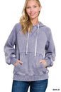 Zenana Acid Wash Fleece Hoodie with Kangaroo Pocket West2East Surf