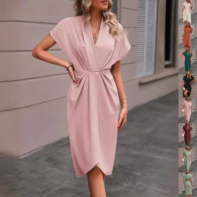 Pleated A-Line Midi Dress – V-Neck Sleeveless Summer Dress FitiqueFit