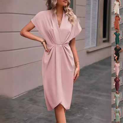 Pleated A-Line Midi Dress – V-Neck Sleeveless Summer Dress FitiqueFit