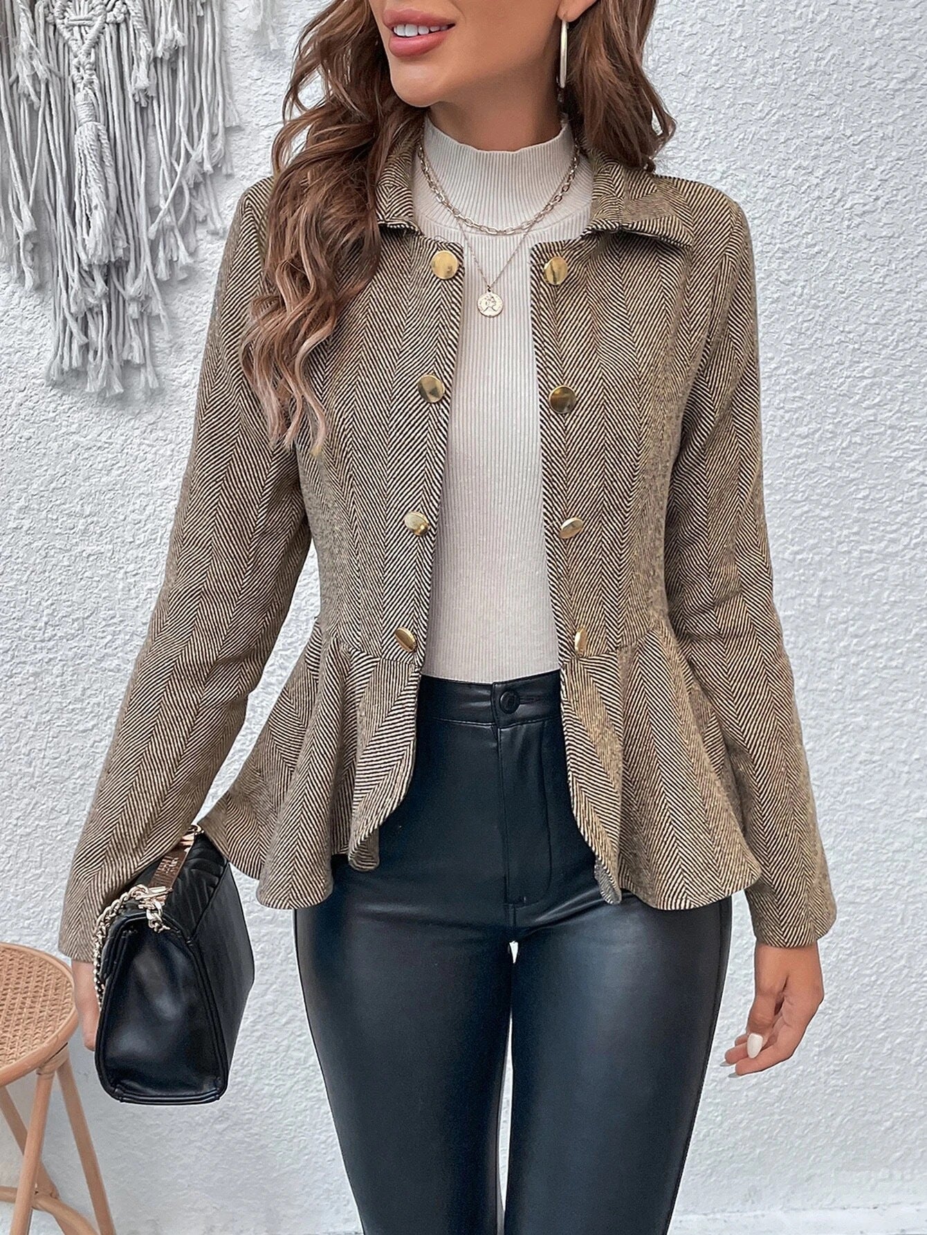 Women’s Plus-Size Solid Color Peplum Jacket – Casual Outerwear FitiqueFit