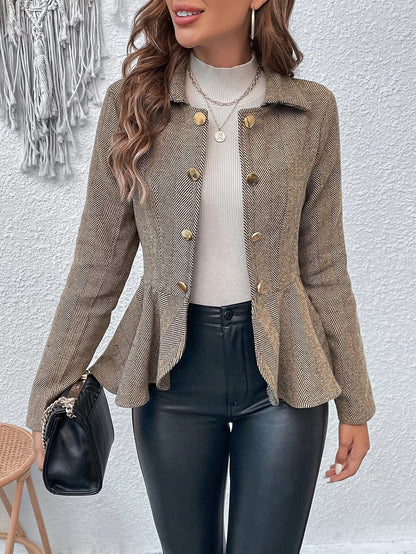 Women’s Plus-Size Solid Color Peplum Jacket – Casual Outerwear FitiqueFit