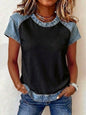 Women's Retro Denim Patchwork Short-Sleeve Shirt – Loose Fit FitiqueFit