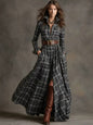 Women's Plus Size Plaid Print Long Sleeve Shirt Dress with Pockets FitiqueFit