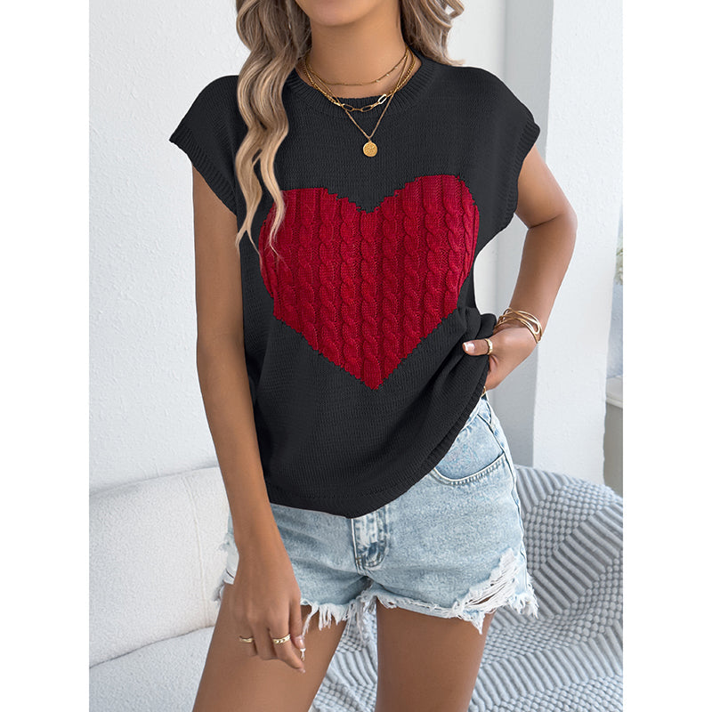 Women’s Heart Color Block Knit Top – Casual Sleeveless Valentine Tank FitiqueFit