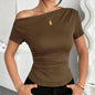 Women’s Y2K Ruched One-Shoulder Summer Top – Slim Fit Asymmetrical Shirt FitiqueFit