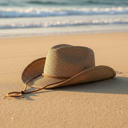 Women's Panama Straw Woven Sun Hat – Windproof Sequin Detail Beach Hat FitiqueFit