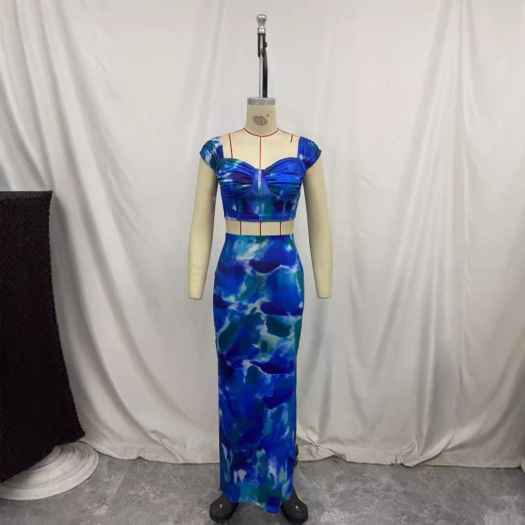 Printed Cropped Camisole With Straps Figure-hugging Sheath Maxi Skirt See size chart under “more details” The Fashion Celestial