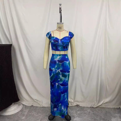 Printed Cropped Camisole With Straps Figure-hugging Sheath Maxi Skirt See size chart under “more details” The Fashion Celestial