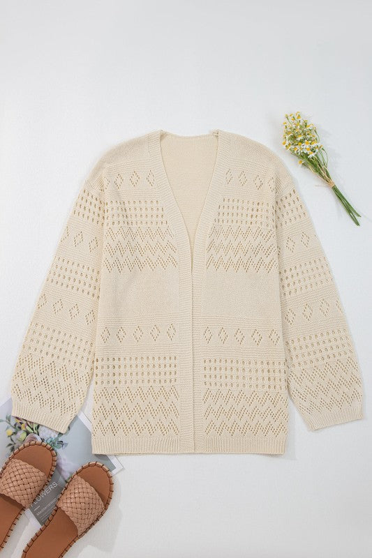 Solid Hollowed Knit Open Front Cardigan Sweater Shop Style & More | Fresh Looks, Everyday Deals & Free Shipping