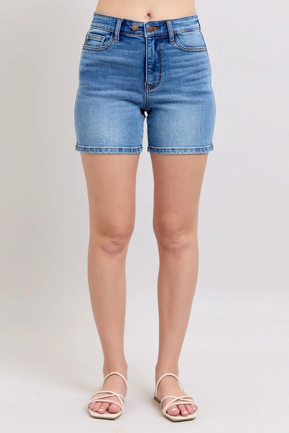 Judy Blue Full Size 2 Button Denim Shorts with Pockets Plus Size New Era Fashion LLc
