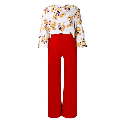Printed Floral Lace-Up Top & Wide-Leg Pants Set – 4 Colors, S–3XL FitiqueFit