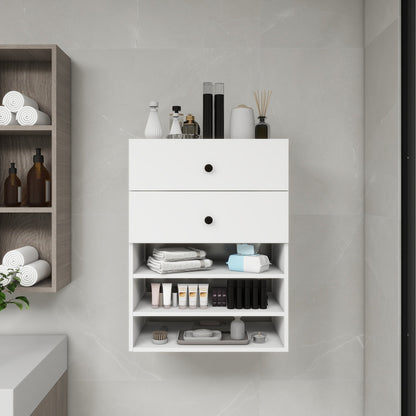 C1 Modular Wooden Closet Organizer System with 2 Drawers 3 Shelves Wall Mount Shelving for Walk in Closet Bedroom Organization Built in Clothes Storage White 23.62''W x 16.04''D x 31.49''H New Era Fashion LLc