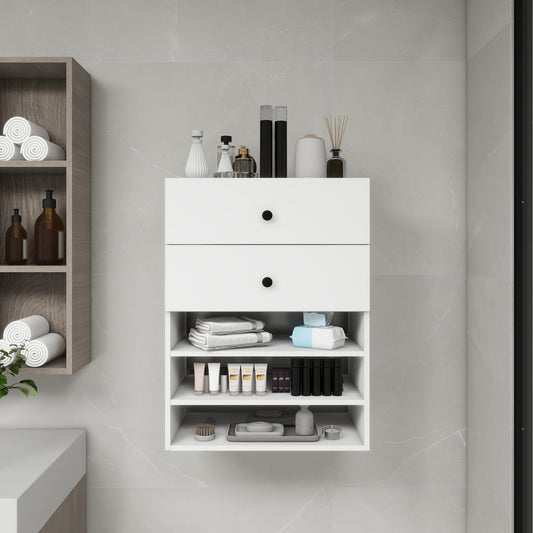 C1 Modular Wooden Closet Organizer System with 2 Drawers 3 Shelves Wall Mount Shelving for Walk in Closet Bedroom Organization Built in Clothes Storage White 23.62''W x 16.04''D x 31.49''H New Era Fashion LLc