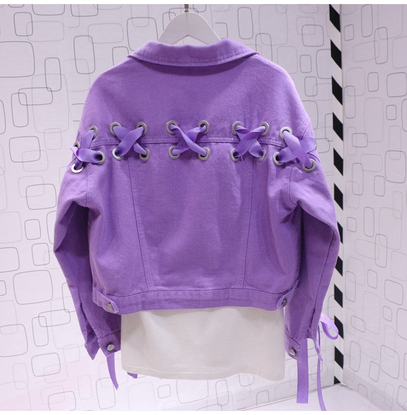 Short Denim Jacket, Bow Tie Jacket Top Purple See size chart under “more details” The Fashion Celestial