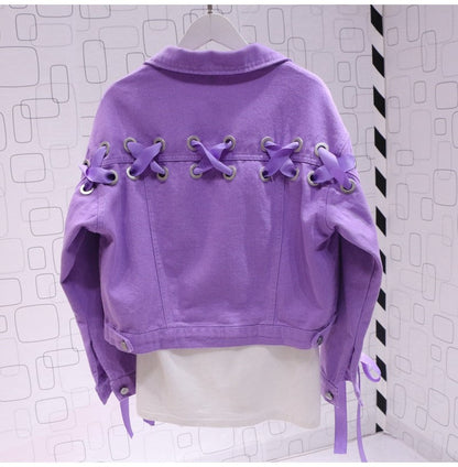 Short Denim Jacket, Bow Tie Jacket Top Purple See size chart under “more details” The Fashion Celestial