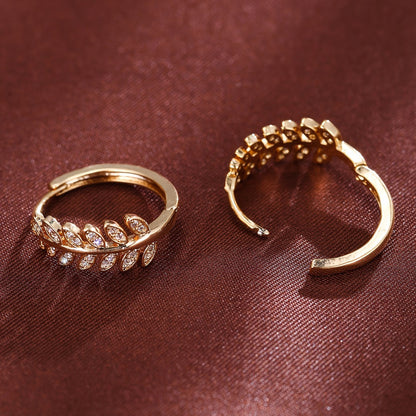 [1Pair Leaf Earrings] Zirconia Inlaid Leaf-Shaped Hoop Huggie Earrings for Women 1Pair Holiday Jewelry NovaCart