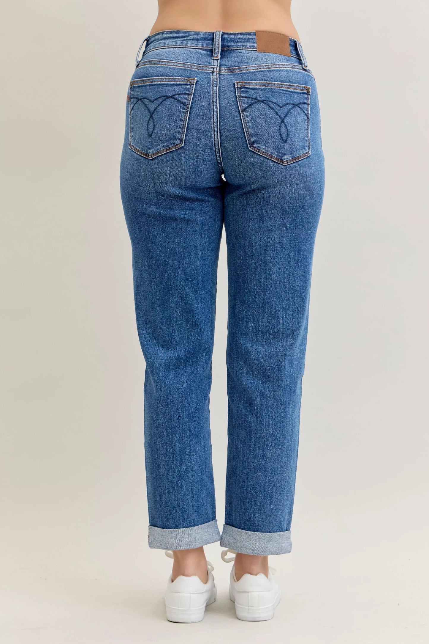 Judy Blue Full Size Mid Rise BF Classic Cuffed Jeans Plus Size Garden Naked Curves