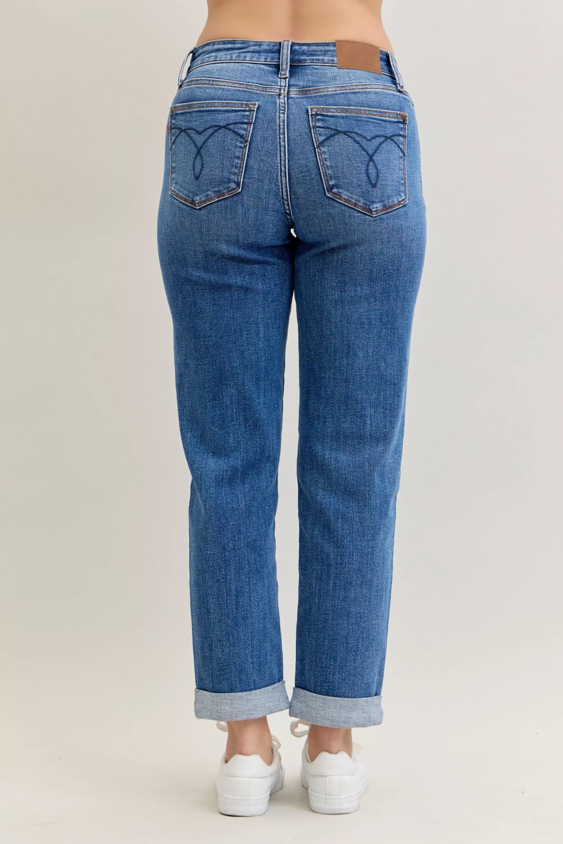 Judy Blue Full Size Mid Rise BF Classic Cuffed Jeans Plus Size Garden Naked Curves