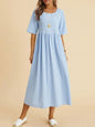 Plus Size Cotton Linen Midi Dress | Round Neck Pocket Dress FitiqueFit