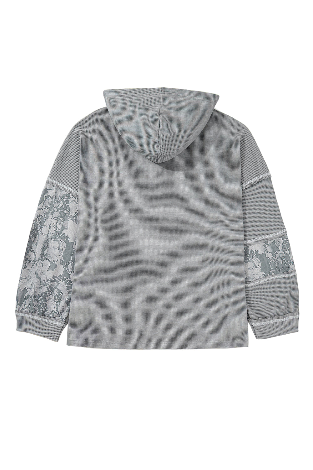Gray Mixed Waffle Knit Patchwork Henley Plus Size Hoodie Garden Naked Curves
