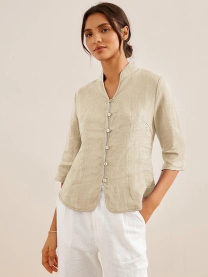 100% Linen Hand Button Fitted Jacket AMELIA LINTICO