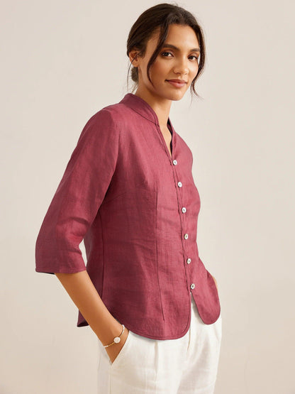 100% Linen Hand Button Fitted Jacket AMELIA LINTICO