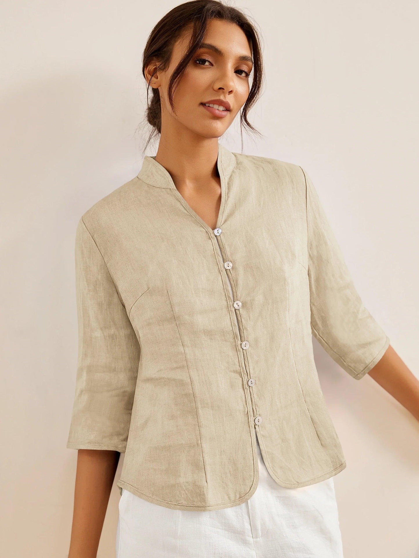 100% Linen Hand Button Fitted Jacket AMELIA LINTICO