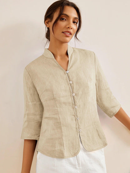 100% Linen Hand Button Fitted Jacket AMELIA LINTICO