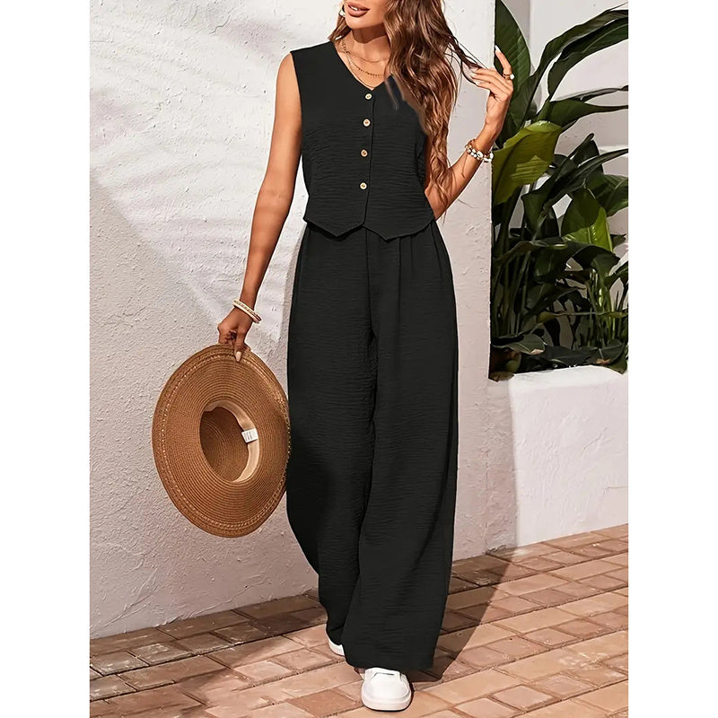 Women’s crop vest blazer wide leg pants set FitiqueFit