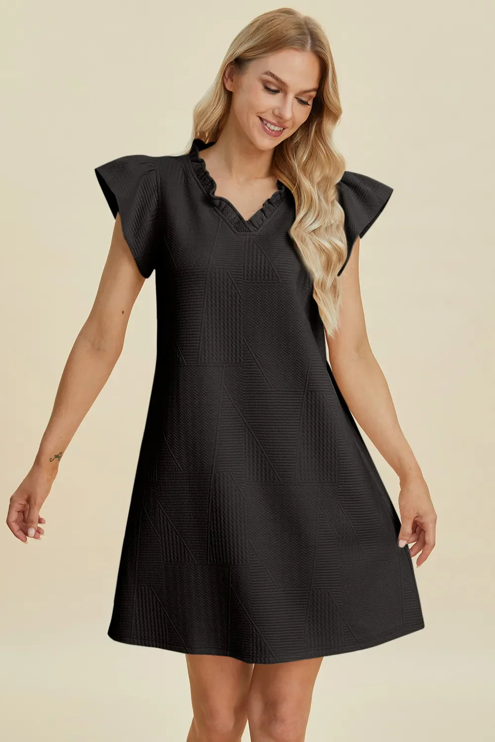 Double Take Full Size Ruffled V-Neck Cap Sleeve Dress West2East Surf