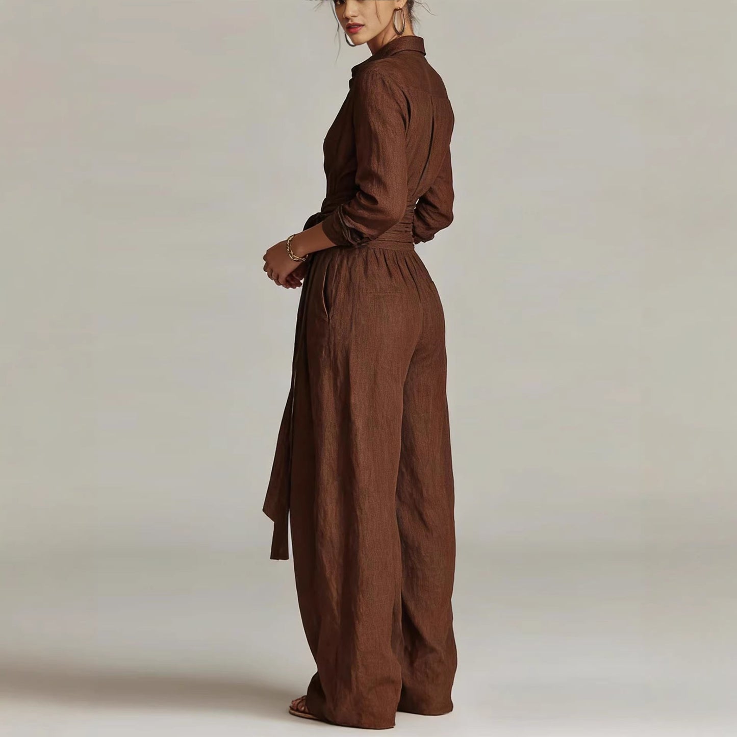 Women's Collar Long Sleeve Top & High-Waist Pants Two-Piece Set – 5 Colors FitiqueFit