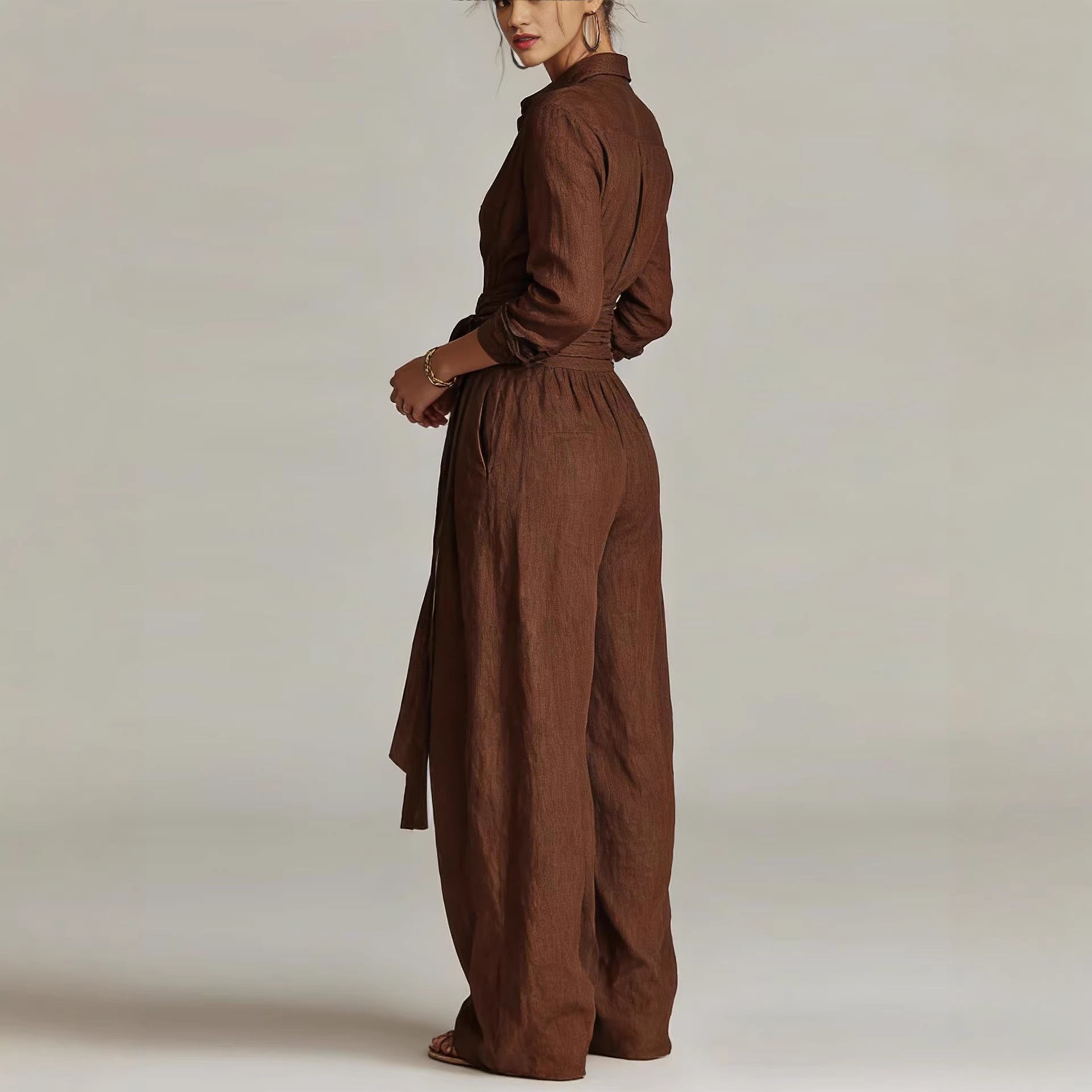 Women's Collar Long Sleeve Top & High-Waist Pants Two-Piece Set – 5 Colors FitiqueFit