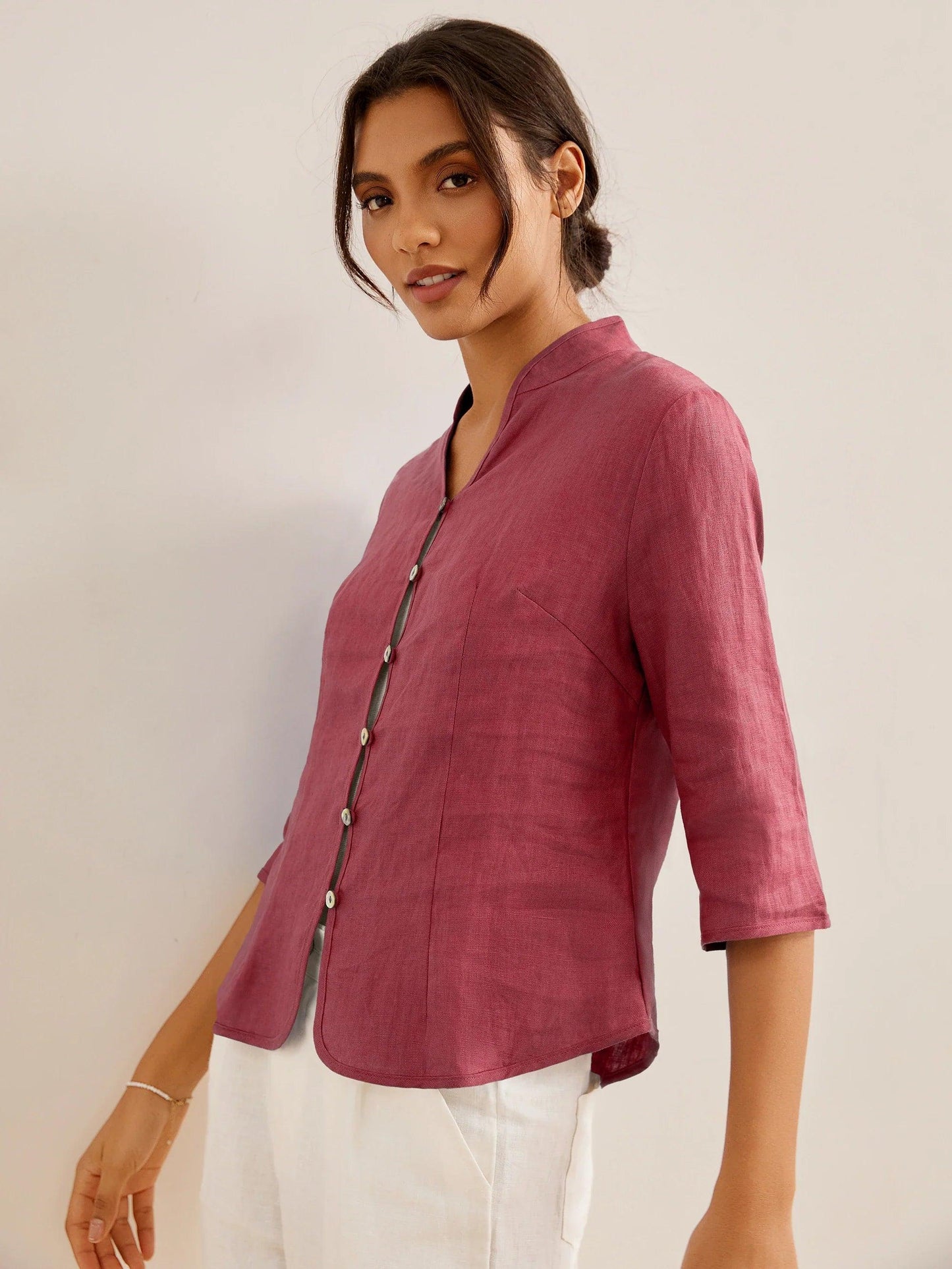 100% Linen Hand Button Fitted Jacket AMELIA LINTICO