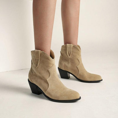 Cowgirl Chic Suede Ankle Boots - Stylish High Heel Cowgirl Boots for Women Country in My Heart