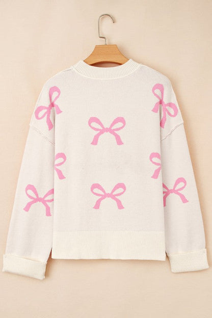 Bow Ribbed Trim Reverse Seam Drop Shoulder Sweater Shop Style & More | Fresh Looks, Everyday Deals & Free Shipping