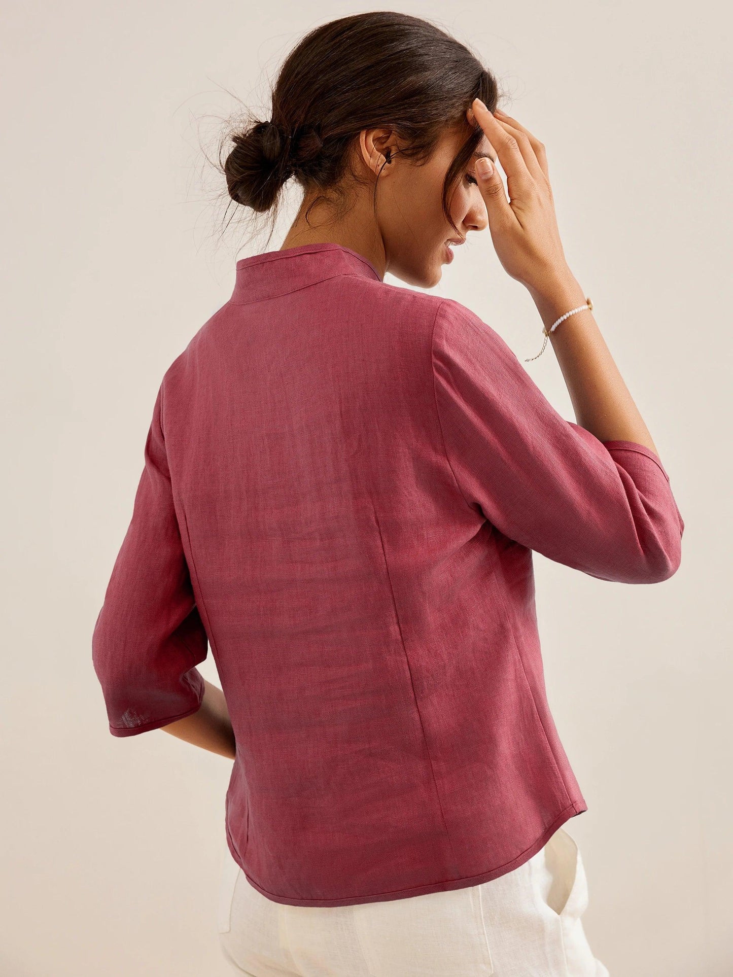 100% Linen Hand Button Fitted Jacket AMELIA LINTICO