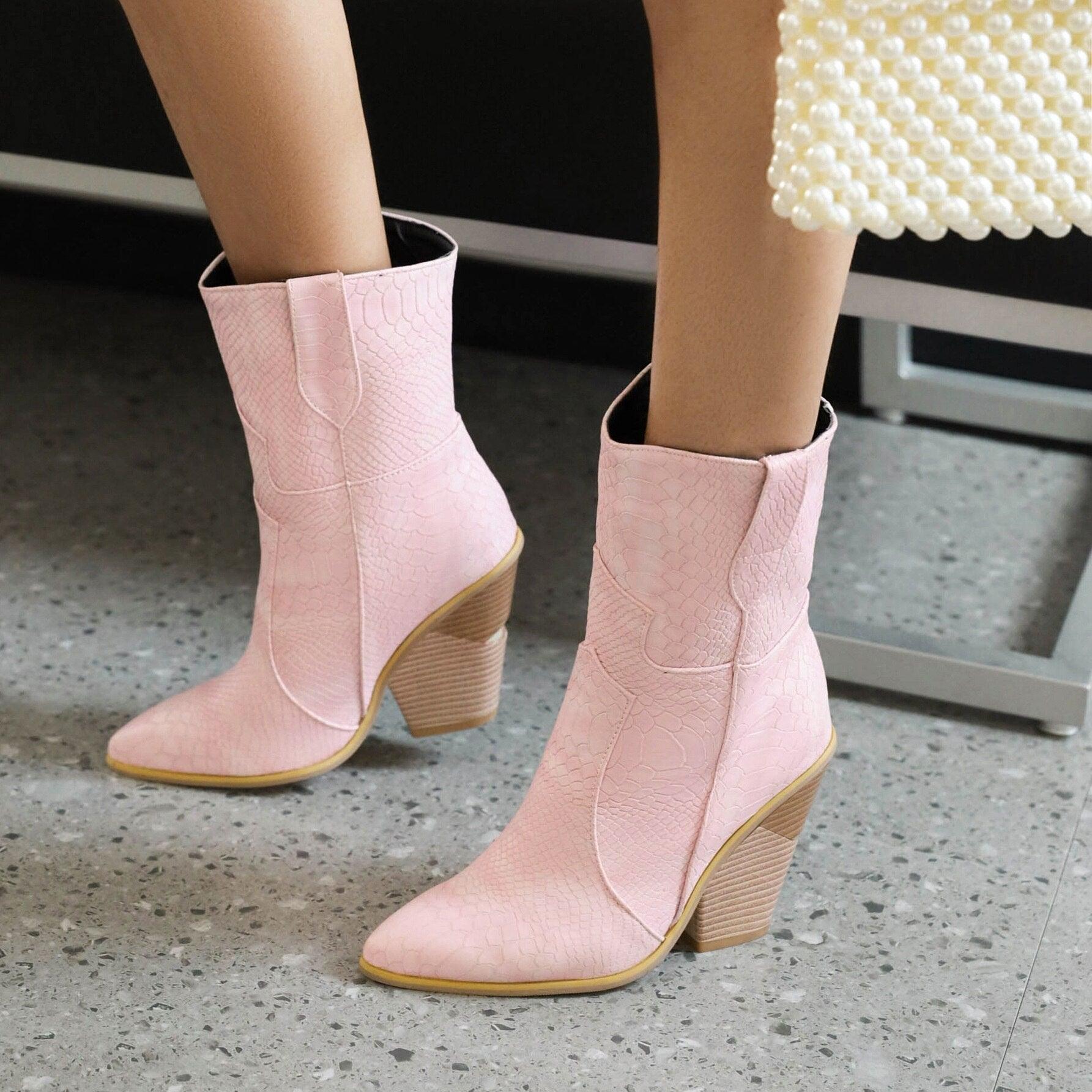Cowgirl Chic High Heel Ankle Boots - Trendy Denim and Leather Boots for Women Country in My Heart