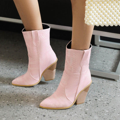 Cowgirl Chic High Heel Ankle Boots - Trendy Denim and Leather Boots for Women Country in My Heart
